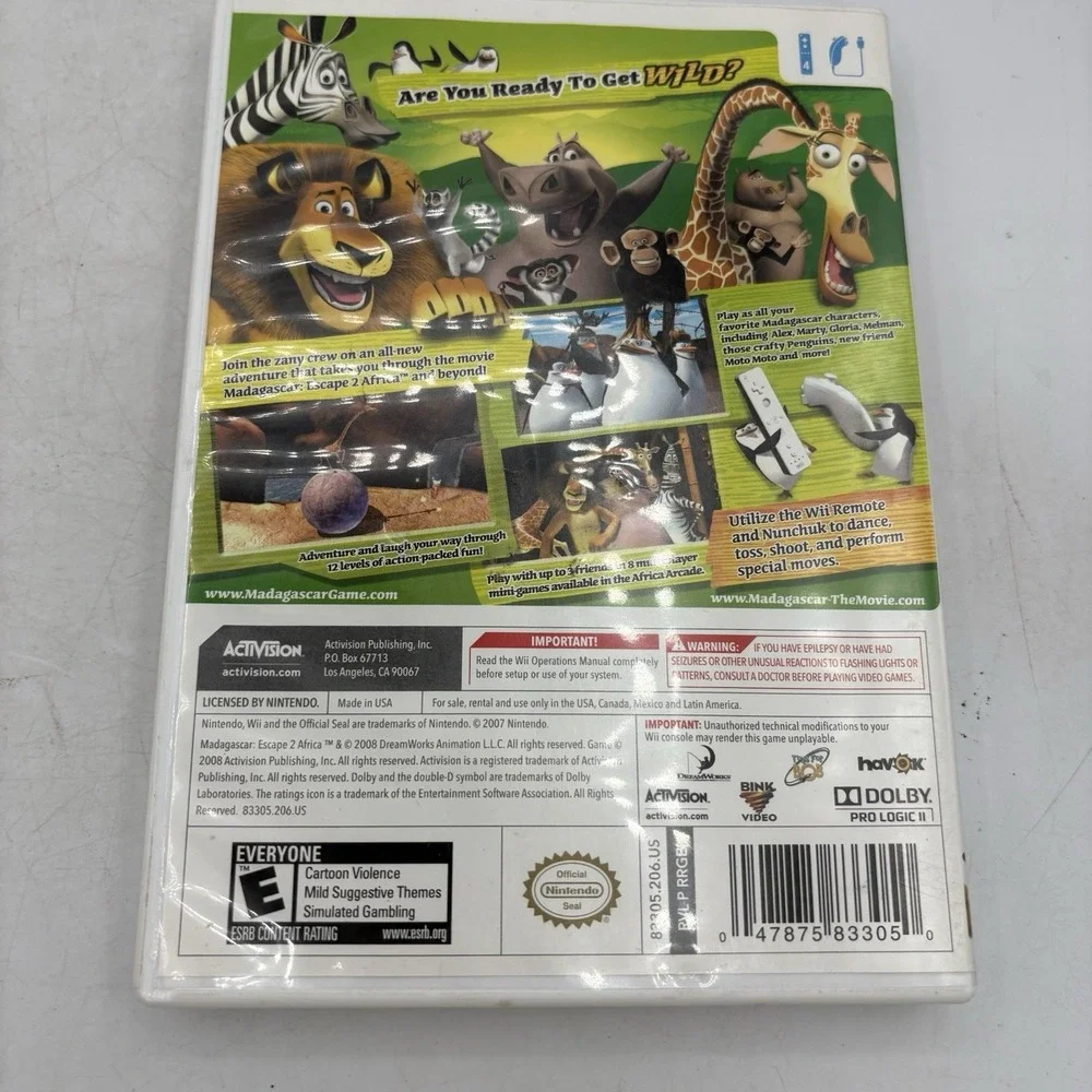 Nintendo Wii Game Madagascar Escape‎ 2 Africa w Manual DreamWorks 2002
